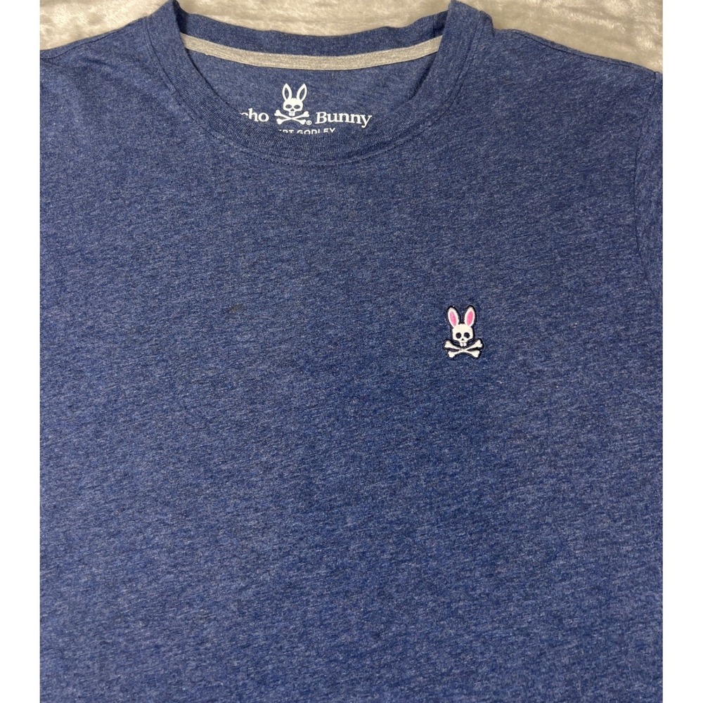 Psycho Bunny Mens Blue Heather Pima Cotton Bunny Logo T-Shirt Small Size 3